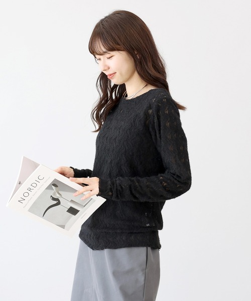 Aletta vita(アレッタビータ)の「起毛レースクルーネックプルオーバー(Tシャツ/カットソー・レディース・アイボリー/ブラック・M)」の7枚目の写真