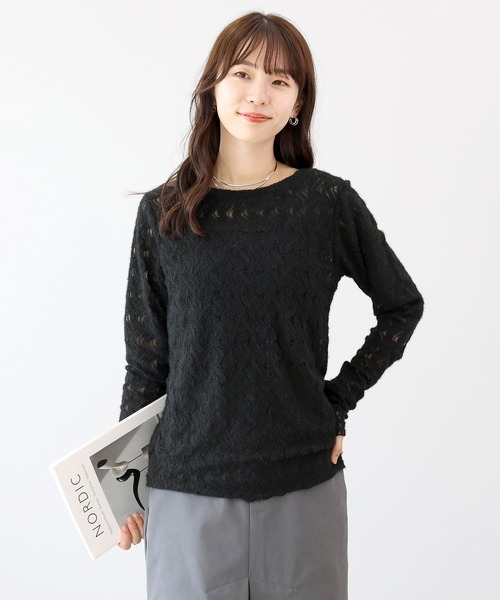 Aletta vita(アレッタビータ)の「起毛レースクルーネックプルオーバー(Tシャツ/カットソー・レディース・アイボリー/ブラック・M)」の5枚目の写真