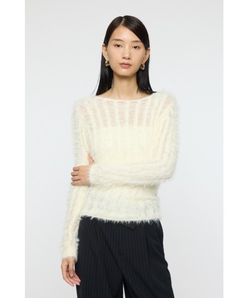 MOUSSY(マウジー)の「SHEER SHAGGY ロングスリーブニット(ニット/セーター・レディース・ブラウン/グレー/オフホワイト・FREE)」の2枚目の写真