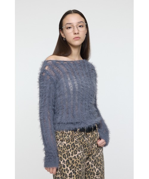 MOUSSY(マウジー)の「SHEER SHAGGY ロングスリーブニット(ニット/セーター・レディース・ブラウン/グレー/オフホワイト・FREE)」の10枚目の写真