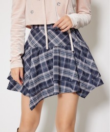 2WAYアシンメトリーチェックジャストウエストスカート 秋服 冬服