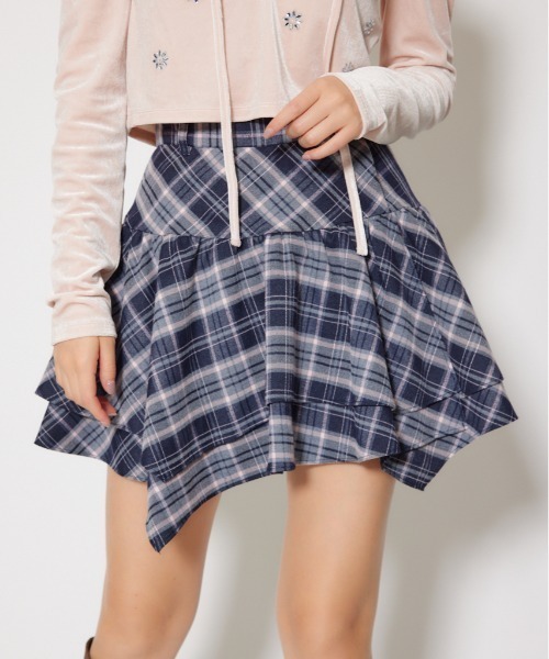 rienda(リエンダ)の「2WAYアシンメトリーチェックジャストウエストスカート 秋服 冬服(スカート・レディース・ブルー系その他・MEDIUM/SMALL)」の1枚目の写真