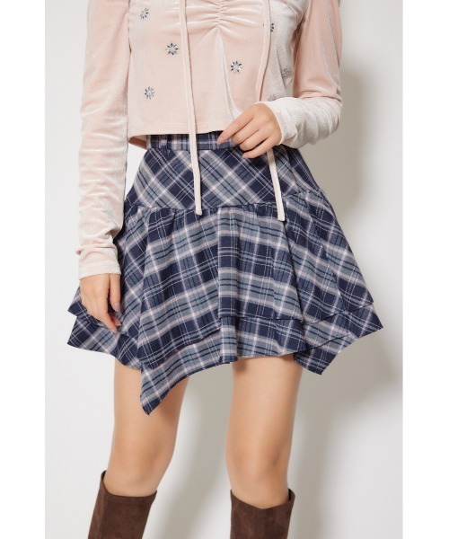 セール】2WAYアシンメトリーチェックジャストウエストスカート 秋服 冬