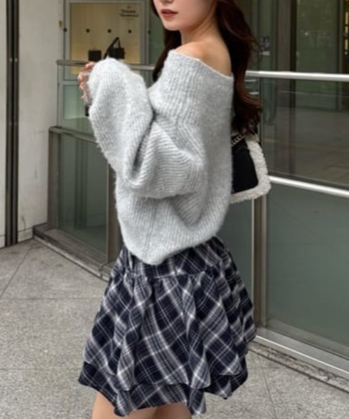 セール】2WAYアシンメトリーチェックジャストウエストスカート 秋服 冬