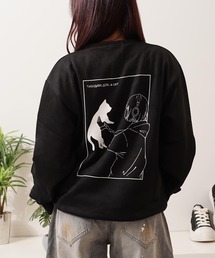 ガール＆ネコ フェイクスエード トレーナー / Girl and Cat Faux Suede Sweatshirt
