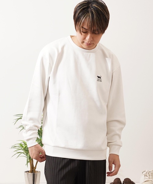 1111clothing(ワンフォークロージング)の「ガール&ネコ フェイクスエード トレーナー / Girl and Cat Faux Suede Sweatshirt(スウェット・メンズ・ブラック系1/ホワイト系1/ホワイト系2/ブラック系2・M/L)」の20枚目の写真