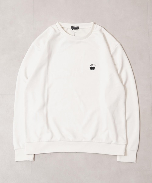 1111clothing(ワンフォークロージング)の「ガール&ネコ フェイクスエード トレーナー / Girl and Cat Faux Suede Sweatshirt(スウェット・メンズ・ブラック系1/ホワイト系1/ホワイト系2/ブラック系2・M/L)」の6枚目の写真