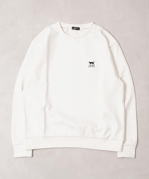 1111clothing(ワンフォークロージング)の「ガール&ネコ フェイクスエード トレーナー / Girl and Cat Faux Suede Sweatshirt(スウェット・メンズ・ブラック系1/ホワイト系1/ホワイト系2/ブラック系2・M/L)」の18枚目の写真