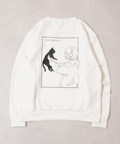 1111clothing(ワンフォークロージング)の「ガール&ネコ フェイクスエード トレーナー / Girl and Cat Faux Suede Sweatshirt(スウェット・メンズ・ブラック系1/ホワイト系1/ホワイト系2/ブラック系2・M/L)」の19枚目の写真