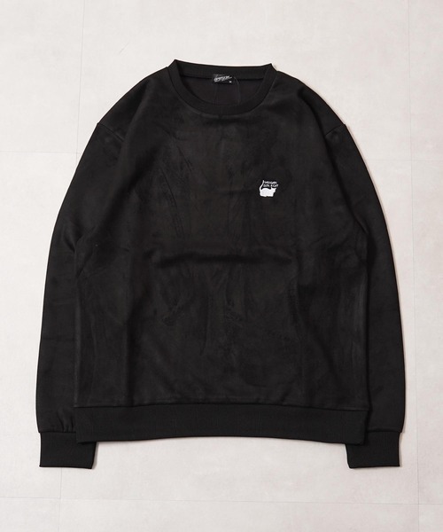 1111clothing(ワンフォークロージング)の「ガール&ネコ フェイクスエード トレーナー / Girl and Cat Faux Suede Sweatshirt(スウェット・メンズ・ブラック系1/ホワイト系1/ホワイト系2/ブラック系2・M/L)」の12枚目の写真