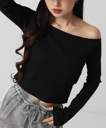 サイドギャザーオフショルダーリブトップス
