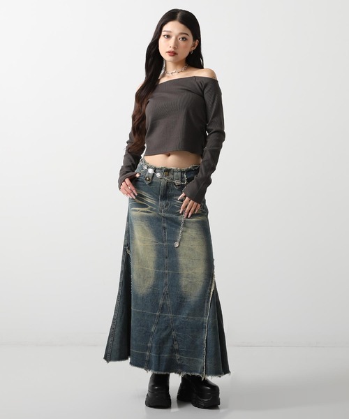 ANAP（アナップ）の「サイドギャザーオフショルダーリブトップス（Tシャツ/カットソー・レディース・ダークグレー/ホワイト/ブラック/クリア・F）」の16枚目の写真