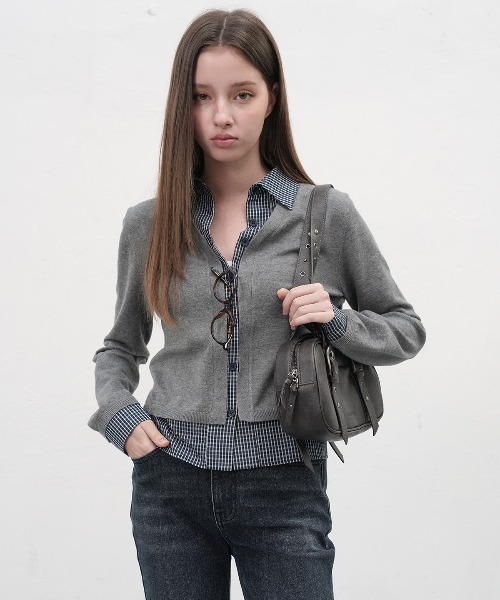 GENERAL IDEA（ジェネラルアイデア）の「【GENERAL IDEA】チェックシャツレイヤードカーディガン / CHECK SHIRTS LAYERED CARDIGAN（カーディガン/ボレロ・レディース・グレー/ブラック・L/M/S）」の2枚目の写真