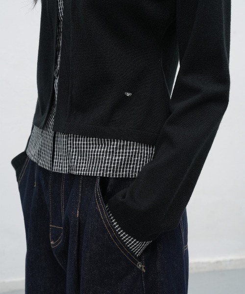 GENERAL IDEA（ジェネラルアイデア）の「【GENERAL IDEA】チェックシャツレイヤードカーディガン / CHECK SHIRTS LAYERED CARDIGAN（カーディガン/ボレロ・レディース・グレー/ブラック・L/M/S）」の3枚目の写真