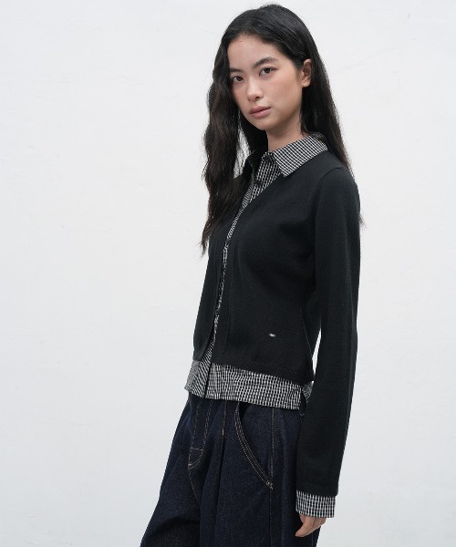 GENERAL IDEA（ジェネラルアイデア）の「【GENERAL IDEA】チェックシャツレイヤードカーディガン / CHECK SHIRTS LAYERED CARDIGAN（カーディガン/ボレロ・レディース・グレー/ブラック・L/M/S）」の4枚目の写真