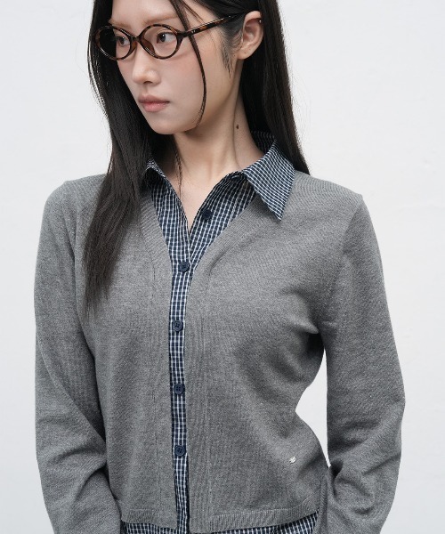 GENERAL IDEA（ジェネラルアイデア）の「【GENERAL IDEA】チェックシャツレイヤードカーディガン / CHECK SHIRTS LAYERED CARDIGAN（カーディガン/ボレロ・レディース・グレー/ブラック・L/M/S）」の11枚目の写真