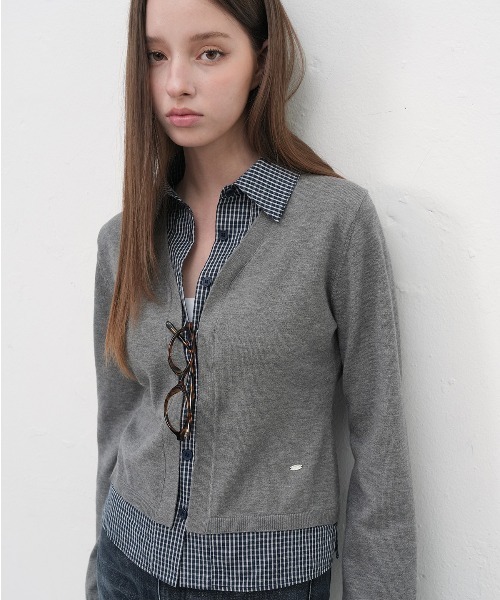 GENERAL IDEA（ジェネラルアイデア）の「【GENERAL IDEA】チェックシャツレイヤードカーディガン / CHECK SHIRTS LAYERED CARDIGAN（カーディガン/ボレロ・レディース・グレー/ブラック・L/M/S）」の13枚目の写真