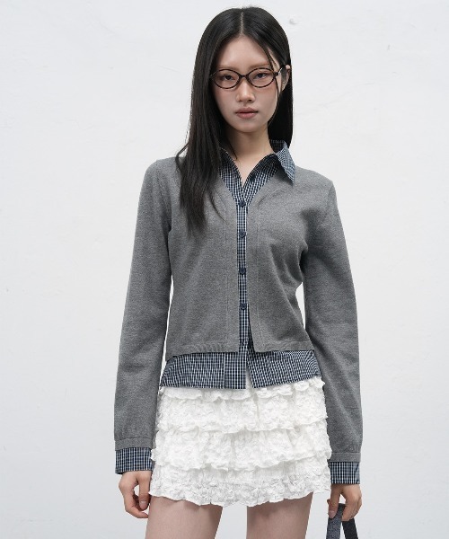 GENERAL IDEA（ジェネラルアイデア）の「【GENERAL IDEA】チェックシャツレイヤードカーディガン / CHECK SHIRTS LAYERED CARDIGAN（カーディガン/ボレロ・レディース・グレー/ブラック・L/M/S）」の12枚目の写真