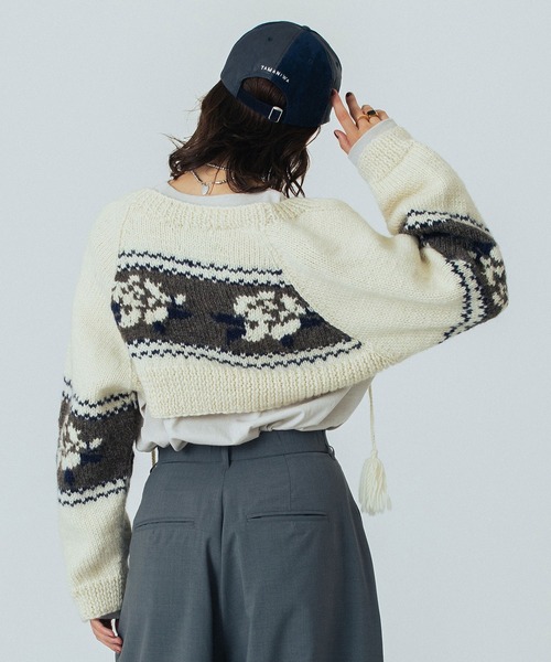 ROSE BUD（ローズバッド）の「(mag.by c)NEPAL KNIT BOLERO（カーディガン/ボレロ・レディース・オフホワイト/ブラック・ONE SIZE）」の5枚目の写真