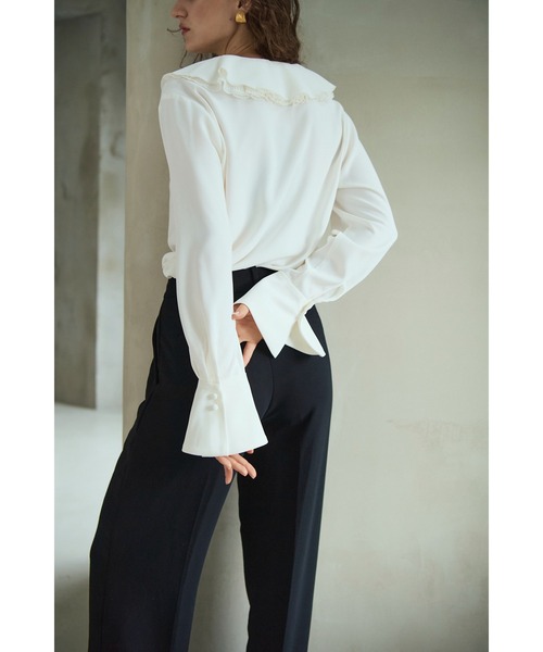 Estella.K(エステラケー)の「Becca Ruffled Blouse ラッフルプリーツブラウス(シャツ/ブラウス・レディース・ブラック/オフホワイト・FREE)」の22枚目の写真