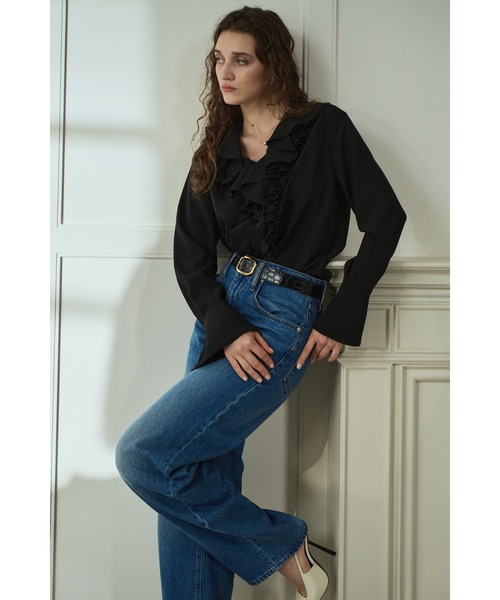 Estella.K(エステラケー)の「Becca Ruffled Blouse ラッフルプリーツブラウス(シャツ/ブラウス・レディース・ブラック/オフホワイト・FREE)」の6枚目の写真