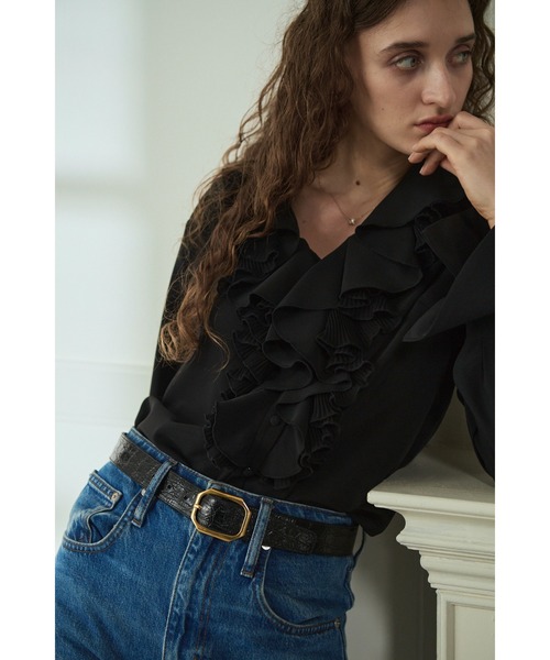 Estella.K(エステラケー)の「Becca Ruffled Blouse ラッフルプリーツブラウス(シャツ/ブラウス・レディース・ブラック/オフホワイト・FREE)」の15枚目の写真