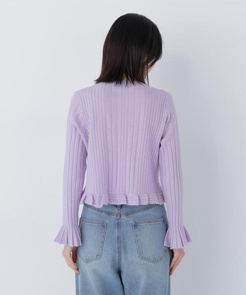 NATURAL BEAUTY BASIC（ナチュラルビューティーベーシック）の「◇ミニケーブルフリルニット（ニット/セーター・レディース・ネイビー/ラベンダー/オフホワイト・FREE）」の4枚目の写真