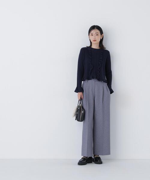 NATURAL BEAUTY BASIC（ナチュラルビューティーベーシック）の「◇ミニケーブルフリルニット（ニット/セーター・レディース・ネイビー/ラベンダー/オフホワイト・FREE）」の11枚目の写真