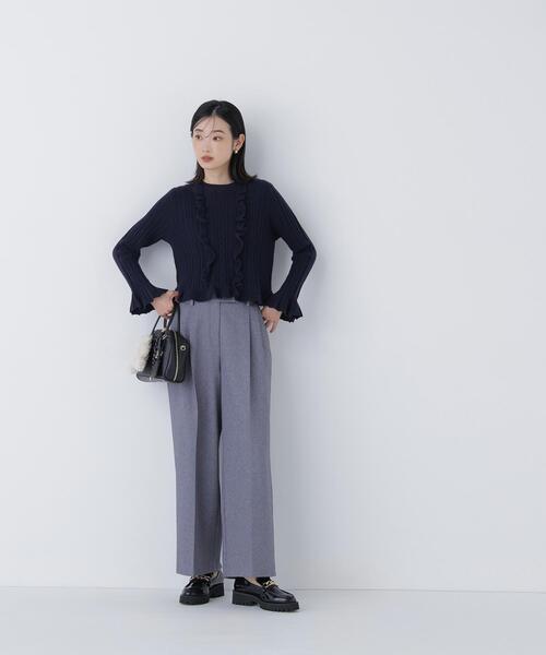 NATURAL BEAUTY BASIC（ナチュラルビューティーベーシック）の「◇ミニケーブルフリルニット（ニット/セーター・レディース・ネイビー/ラベンダー/オフホワイト・FREE）」の15枚目の写真
