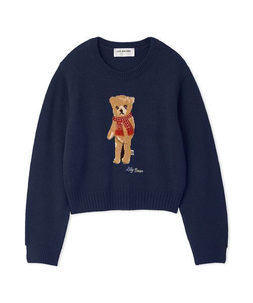 LILY BROWN（リリーブラウン）の「【WEB・一部店舗限定カラー】Lily Bearフリンジマフラーニットトップス（ニット/セーター・レディース・ターコイズブルー/ピンク/ホワイト/ネイビー/ライトブルー・F）」の3枚目の写真