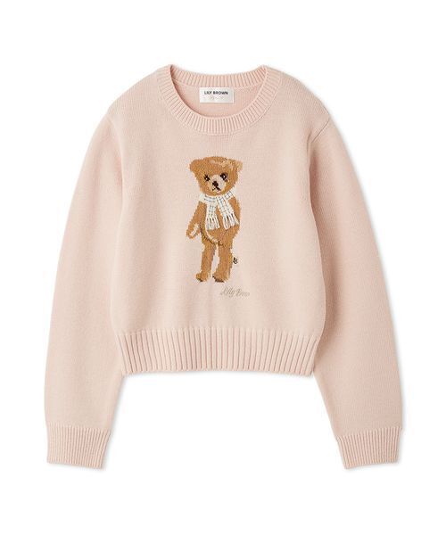 LILY BROWN（リリーブラウン）の「【WEB・一部店舗限定カラー】Lily Bearフリンジマフラーニットトップス（ニット/セーター・レディース・ターコイズブルー/ピンク/ホワイト/ネイビー/ライトブルー・F）」の5枚目の写真