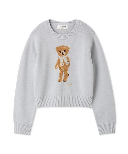 LILY BROWN（リリーブラウン）の「【WEB・一部店舗限定カラー】Lily Bearフリンジマフラーニットトップス（ニット/セーター・レディース・ターコイズブルー/ピンク/ホワイト/ネイビー/ライトブルー・F）」の2枚目の写真