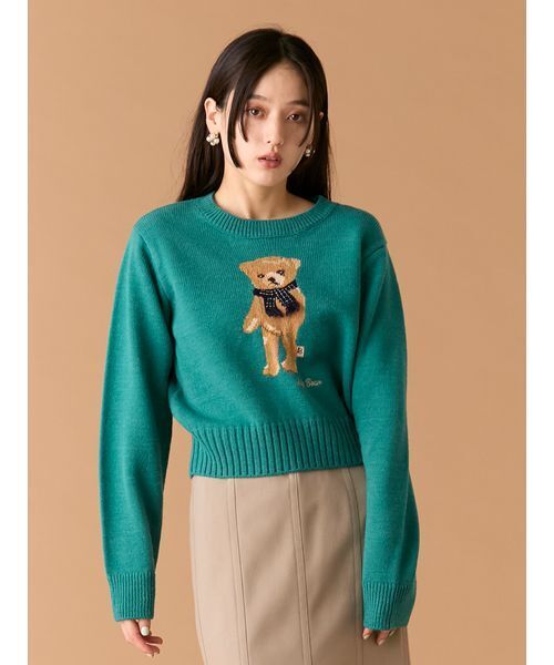 LILY BROWN（リリーブラウン）の「【WEB・一部店舗限定カラー】Lily Bearフリンジマフラーニットトップス（ニット/セーター・レディース・ターコイズブルー/ピンク/ホワイト/ネイビー/ライトブルー・F）」の6枚目の写真