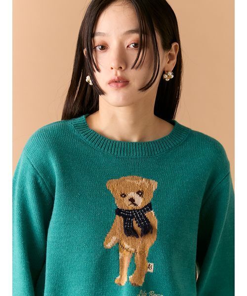 LILY BROWN（リリーブラウン）の「【WEB・一部店舗限定カラー】Lily Bearフリンジマフラーニットトップス（ニット/セーター・レディース・ターコイズブルー/ピンク/ホワイト/ネイビー/ライトブルー・F）」の9枚目の写真