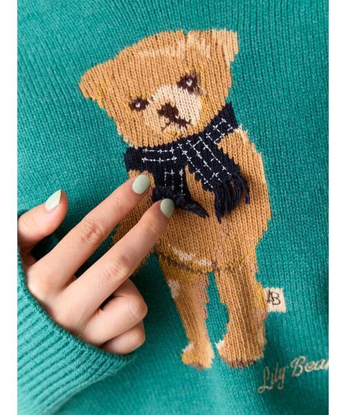 LILY BROWN（リリーブラウン）の「【WEB・一部店舗限定カラー】Lily Bearフリンジマフラーニットトップス（ニット/セーター・レディース・ターコイズブルー/ピンク/ホワイト/ネイビー/ライトブルー・F）」の11枚目の写真