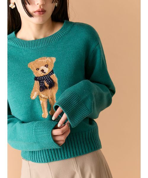 LILY BROWN（リリーブラウン）の「【WEB・一部店舗限定カラー】Lily Bearフリンジマフラーニットトップス（ニット/セーター・レディース・ターコイズブルー/ピンク/ホワイト/ネイビー/ライトブルー・F）」の12枚目の写真