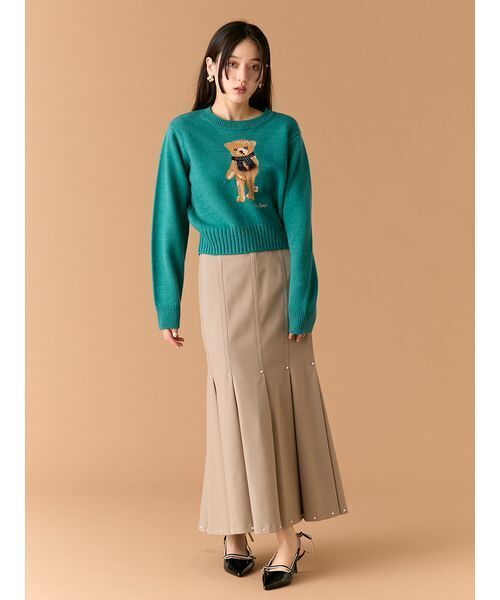 LILY BROWN（リリーブラウン）の「【WEB・一部店舗限定カラー】Lily Bearフリンジマフラーニットトップス（ニット/セーター・レディース・ターコイズブルー/ピンク/ホワイト/ネイビー/ライトブルー・F）」の14枚目の写真