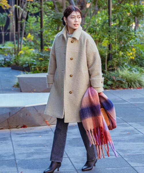 F by ROSSO(エフバイロッソ)の「F by ROSSO 『UR TECH』ブークレステンカラーコート(ステンカラーコート・レディース・ベージュ/ネイビー・FREE)」の1枚目の写真