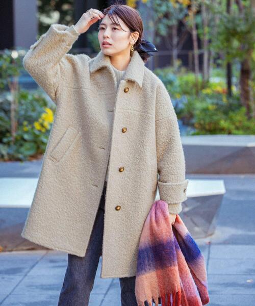 F by ROSSO(エフバイロッソ)の「F by ROSSO 『UR TECH』ブークレステンカラーコート(ステンカラーコート・レディース・ベージュ/ネイビー・FREE)」の6枚目の写真