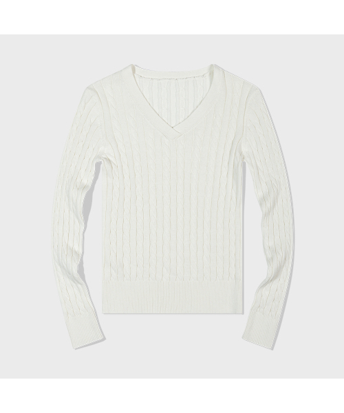 MOAA（モア）の「Cable Knit V-Neck Sweater (WHITE)（ニット/セーター・レディース・その他・SMALL/MEDIUM）」の3枚目の写真
