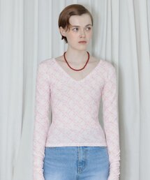 PRINTED V-NECK LONG SLEEVE (LIGHT PINK)