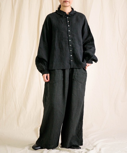 Brocante / ブロカント] 綿麻ギンガムチェック デフォルメエペパンツ