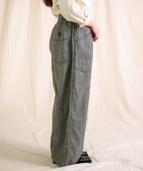 Brocante / ブロカント] 綿麻ギンガムチェック デフォルメエペパンツ