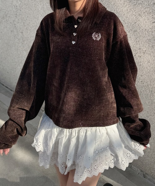 nemne store(ネンネストア)の「キラキララメモールポロニット(ポロシャツ・レディース・ブラウン/レッド/チャコール・SMALL/MEDIUM)」の3枚目の写真