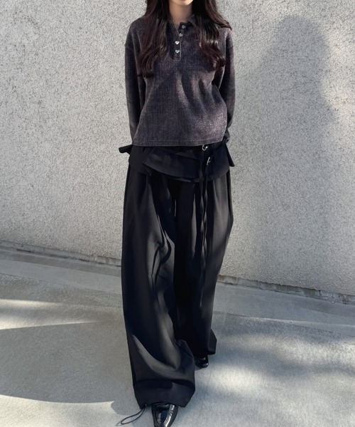 nemne store(ネンネストア)の「キラキララメモールポロニット(ポロシャツ・レディース・ブラウン/レッド/チャコール・SMALL/MEDIUM)」の4枚目の写真