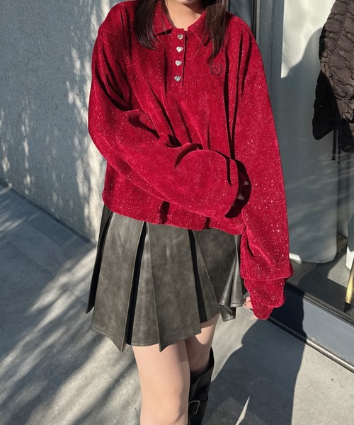nemne store(ネンネストア)の「キラキララメモールポロニット(ポロシャツ・レディース・ブラウン/レッド/チャコール・SMALL/MEDIUM)」の8枚目の写真