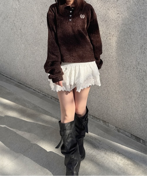 nemne store(ネンネストア)の「キラキララメモールポロニット(ポロシャツ・レディース・ブラウン/レッド/チャコール・SMALL/MEDIUM)」の5枚目の写真