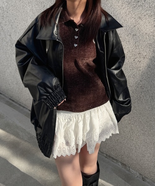 nemne store(ネンネストア)の「キラキララメモールポロニット(ポロシャツ・レディース・ブラウン/レッド/チャコール・SMALL/MEDIUM)」の6枚目の写真