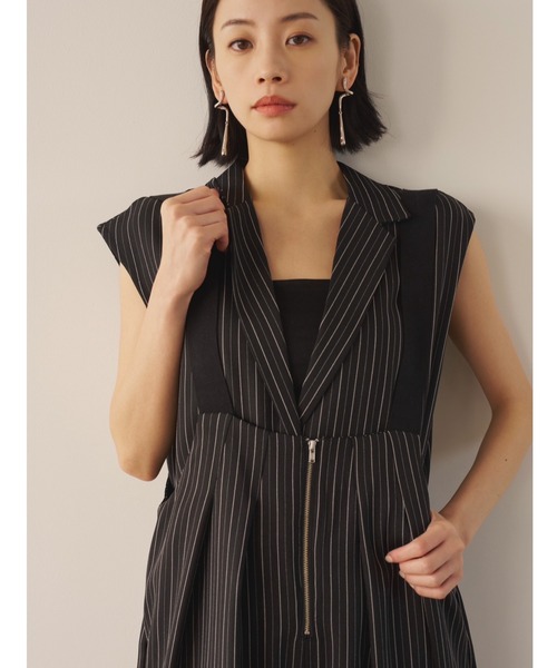 AIC.（エーアイシー）の「ヘリンボーンストライプサロペット/セットアップ可能（サロペット/オーバーオール・レディース・グレイッシュベージュ/ブラック・FREE）」の9枚目の写真