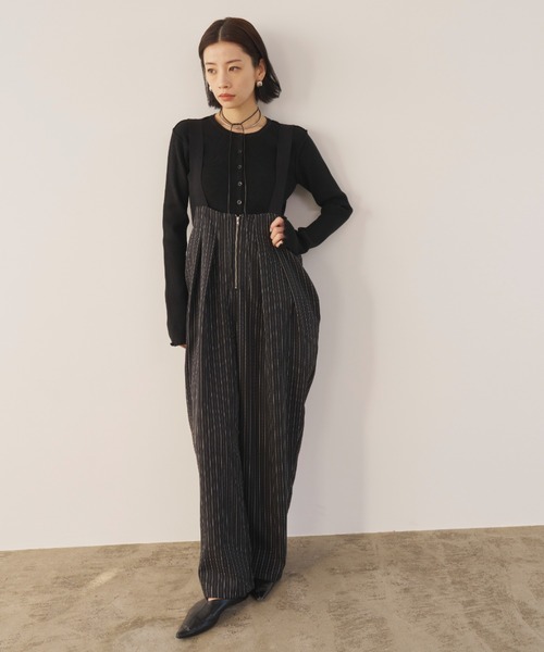 AIC.（エーアイシー）の「ヘリンボーンストライプサロペット/セットアップ可能（サロペット/オーバーオール・レディース・グレイッシュベージュ/ブラック・FREE）」の16枚目の写真